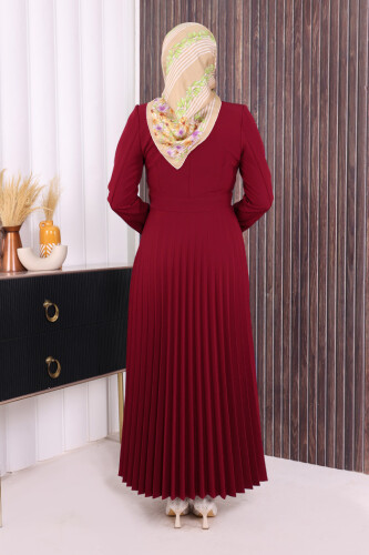 Ceket Görünümlü Eteği Piliseli Elbise 3700 Bordo - 4