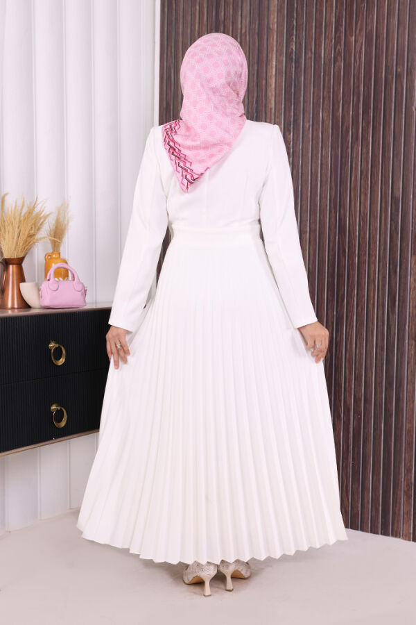 Ceket Görünümlü Eteği Piliseli Elbise 3700 Ekru - 3