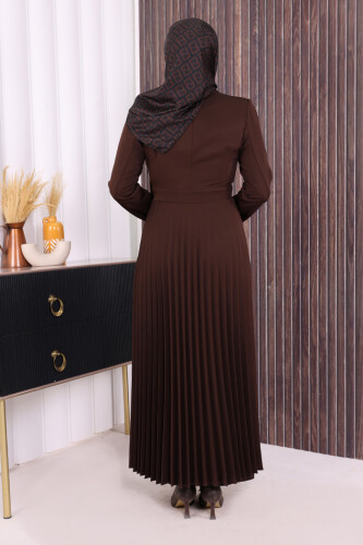 Ceket Görünümlü Eteği Piliseli Elbise 3700 Kahverengi - 4