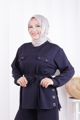 Cep Detay Tunik Pantolon Takım 1211 Lacivert - 4