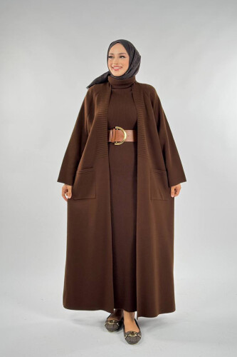 Cep Detaylı Triko Hırka 18313 Kahverengi - Bym Fashion