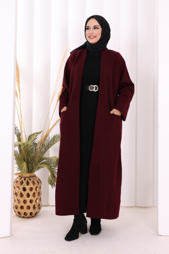 Cep Detaylı Triko Hırka 18313 Mürdüm - Bym Fashion