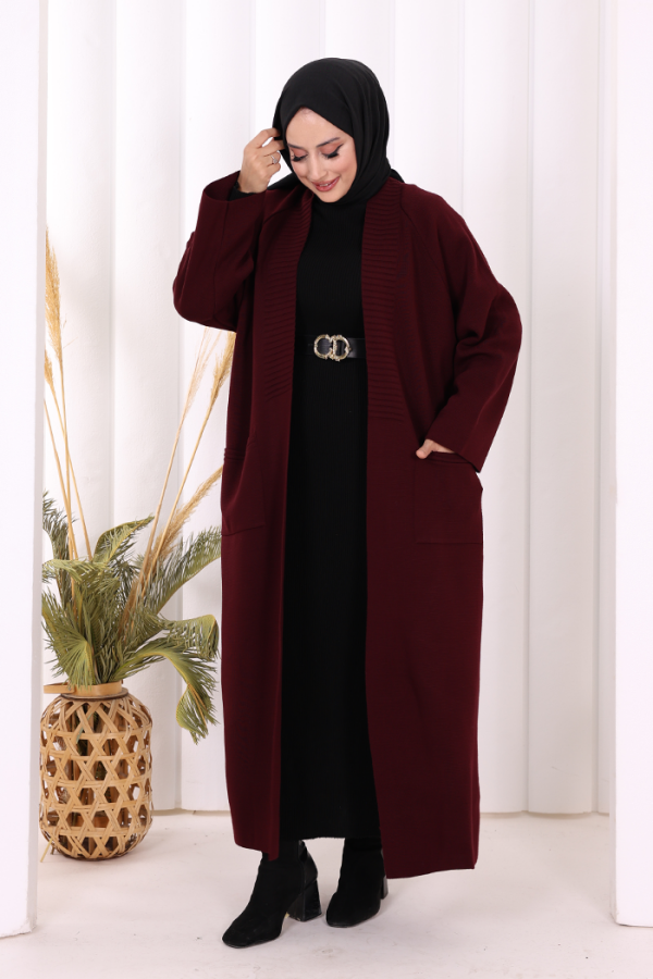 Cep Detaylı Triko Hırka 18313 Mürdüm - 2