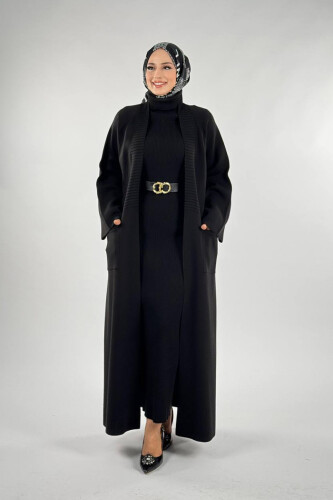 Cep Detaylı Triko Hırka 18313 Siyah - Bym Fashion