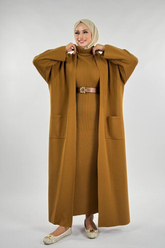 Cep Detaylı Triko Hırka 18313 Taba - Bym Fashion