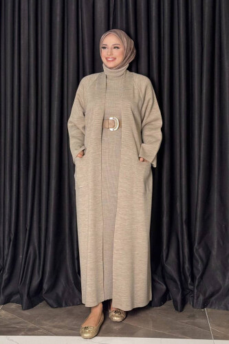 Cep Detaylı Triko Hırka 18313 Vizon - Bym Fashion