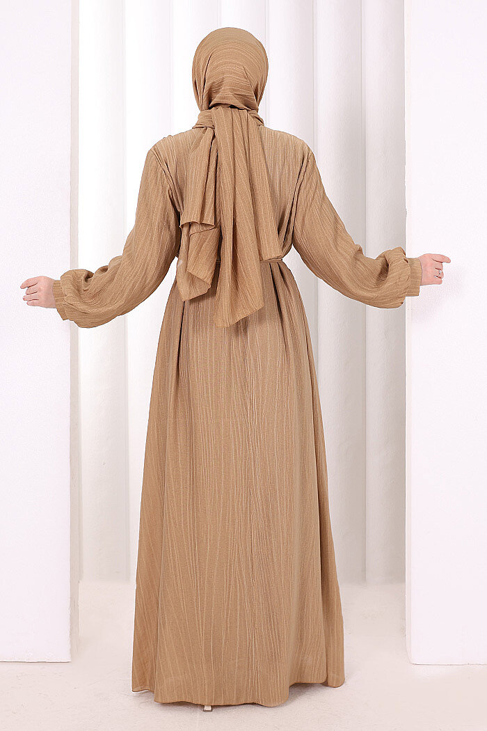 Çiçek Broş  Detaylı Elbise 6094 Taba - 4