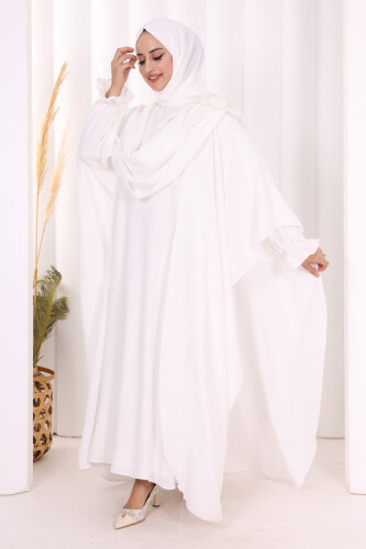 Çiçek Detaylı Elbise Abaya Takım 8009 Ekru - 2
