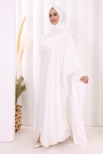 Çiçek Detaylı Elbise Abaya Takım 8009 Ekru - 3