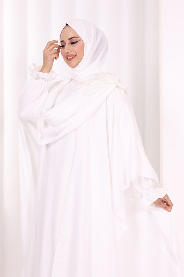 Çiçek Detaylı Elbise Abaya Takım 8009 Ekru - 5