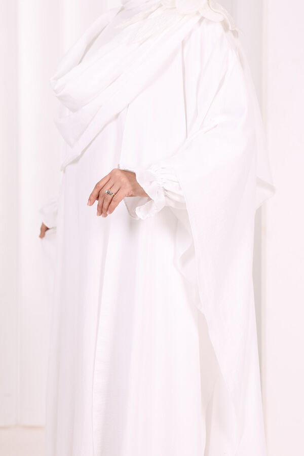 Çiçek Detaylı Elbise Abaya Takım 8009 Ekru - 6