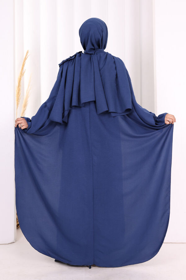 Çiçek Detaylı Elbise Abaya Takım 8009 Lacivert - 3