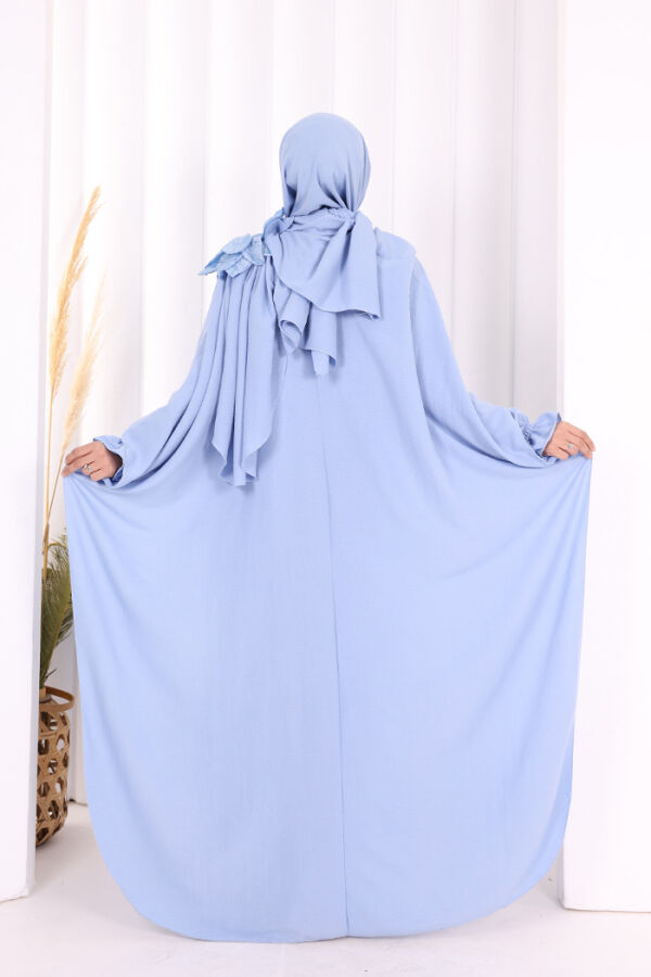Çiçek Detaylı Elbise Abaya Takım 8009 Mavi - 5