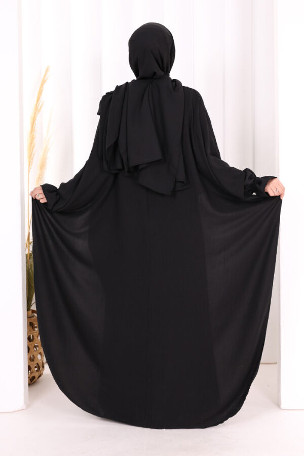 Çiçek Detaylı Elbise Abaya Takım 8009 Siyah - 5
