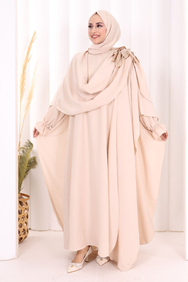 Çiçek Detaylı Elbise Abaya Takım 8009 Taş - 1