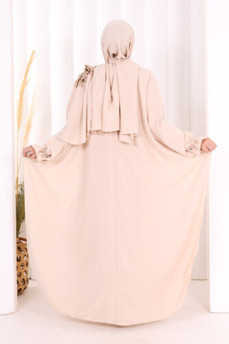 Çiçek Detaylı Elbise Abaya Takım 8009 Taş - 5