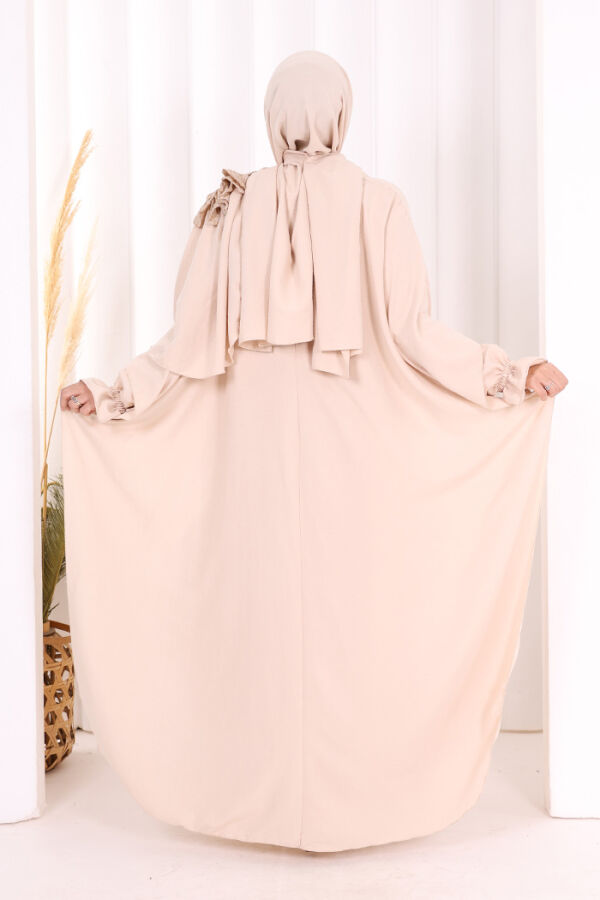Çiçek Detaylı Elbise Abaya Takım 8009 Taş - 5