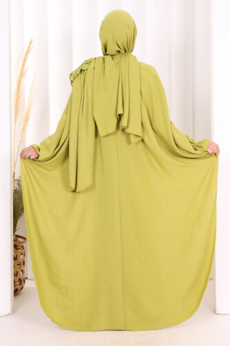 Çiçek Detaylı Elbise Abaya Takım 8009 Yağ Yeşili - 4