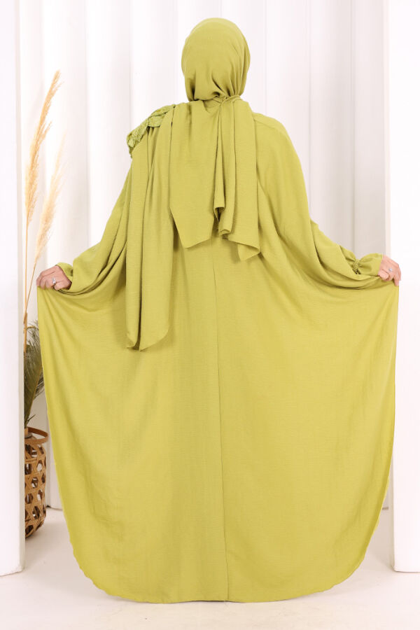 Çiçek Detaylı Elbise Abaya Takım 8009 Yağ Yeşili - 4