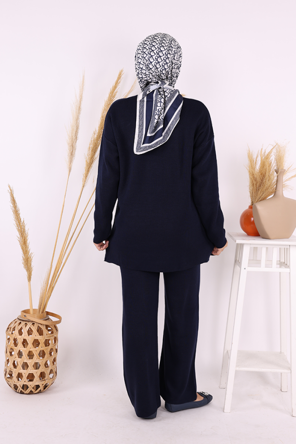 Çiçek Detaylı Triko Takım 1620 Lacivert - 3
