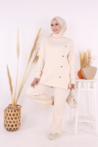 Çiçek Detaylı Triko Takım 1620 Taş - Bym Fashion