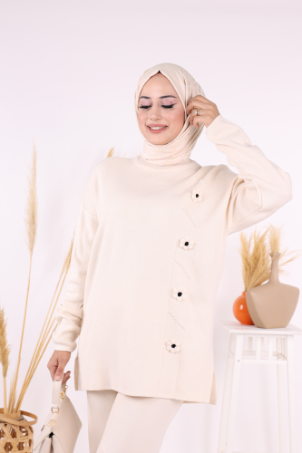 Çiçek Detaylı Triko Takım 1620 Taş - 4