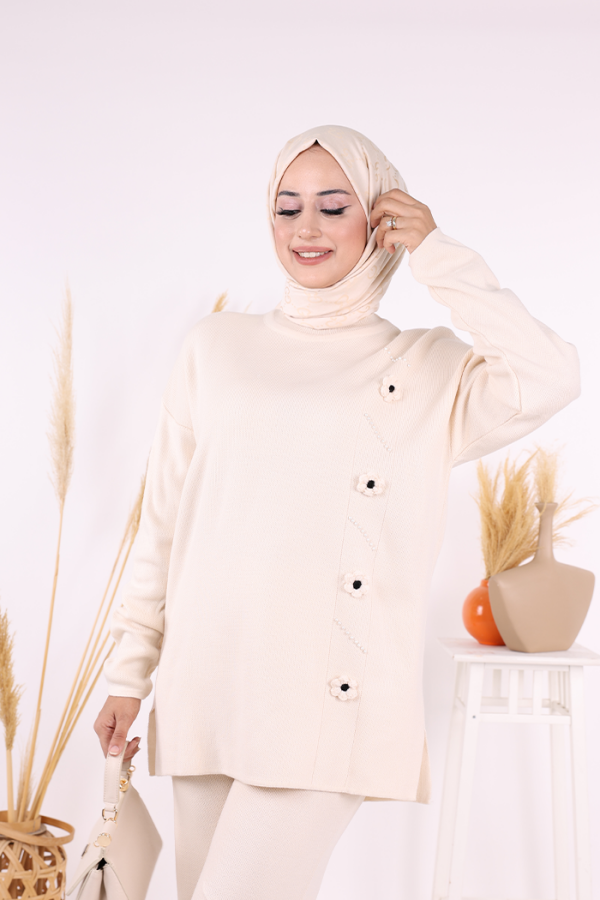 Çiçek Detaylı Triko Takım 1620 Taş - 4