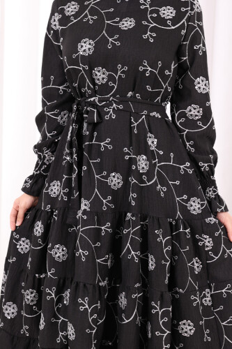 Çiçekli Nakışlı Elbise 6091 Ekru - 6