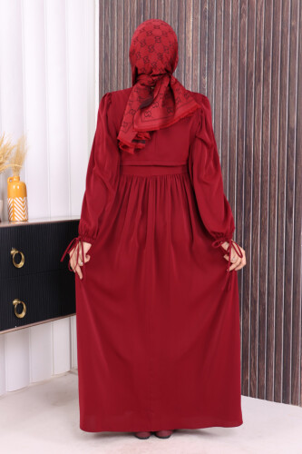 Çift Katlı Bağlama Detay Elbise 6003 Bordo - 3