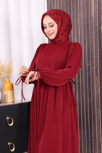 Çift Katlı Bağlama Detay Elbise 6003 Bordo - 4
