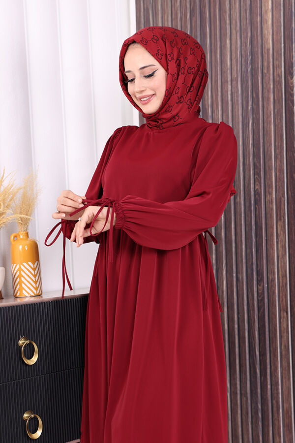 Çift Katlı Bağlama Detay Elbise 6003 Bordo - 4