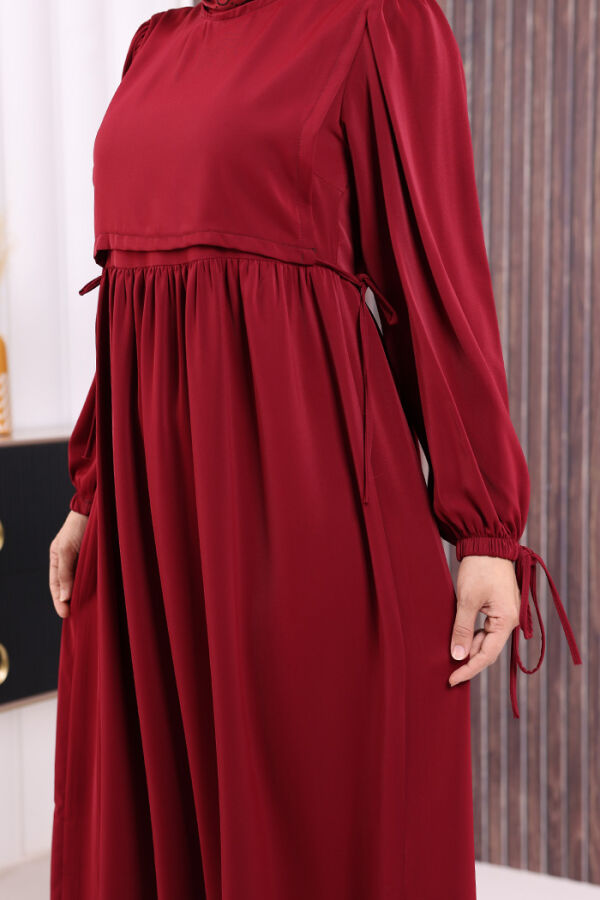 Çift Katlı Bağlama Detay Elbise 6003 Bordo - 5