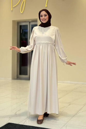 Çift Katlı Bağlama Detay Elbise 6003 Taş - Bym Fashion