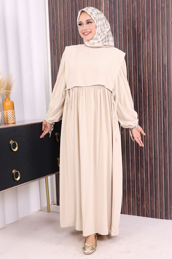 Çift Katlı Bağlama Detay Elbise 6003 Taş - 3