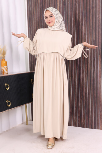 Çift Katlı Bağlama Detay Elbise 6003 Taş - 4