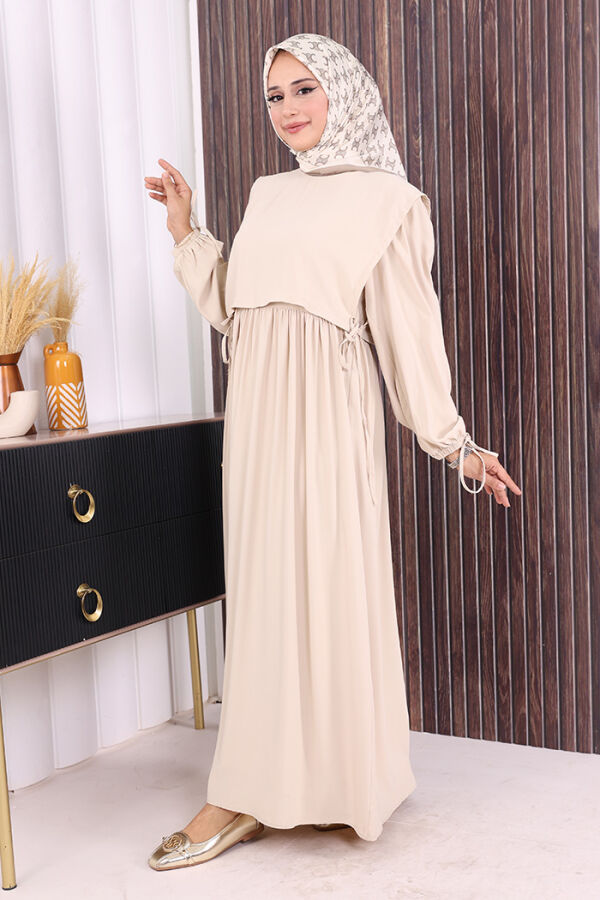 Çift Katlı Bağlama Detay Elbise 6003 Taş - 5