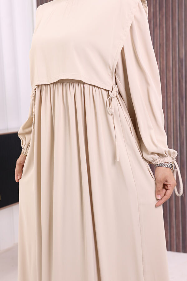 Çift Katlı Bağlama Detay Elbise 6003 Taş - 2