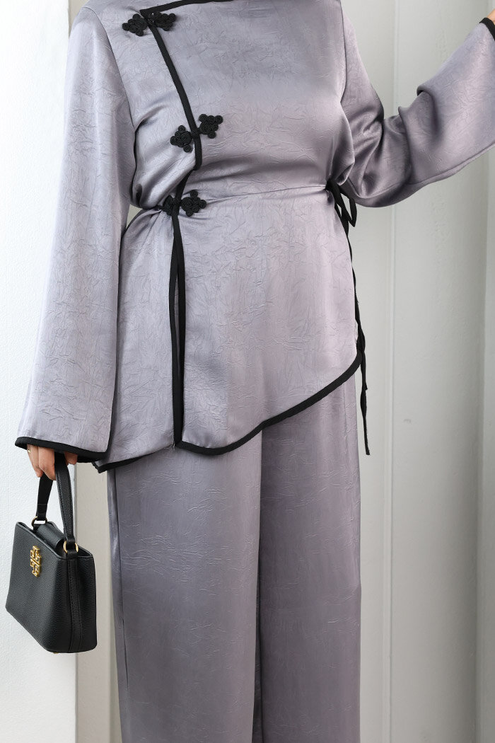 Çin Düğme Detaylı Pantolon Tunik İkili Takım 8714 Gri - 7