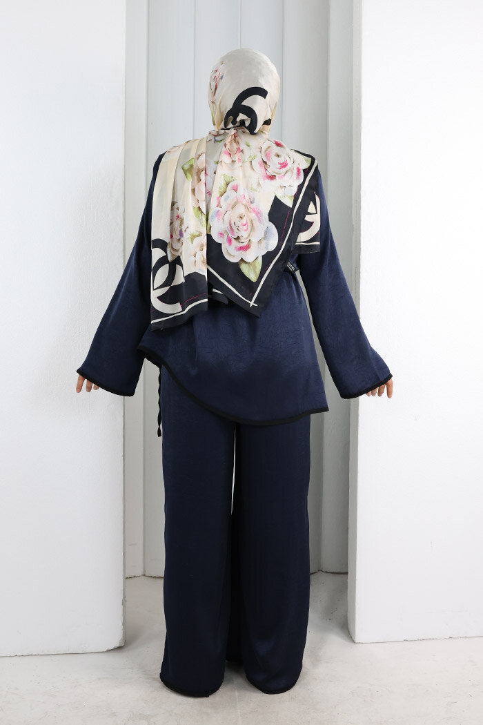 Çin Düğme Detaylı Pantolon Tunik İkili Takım 8714 Lacivert - 4