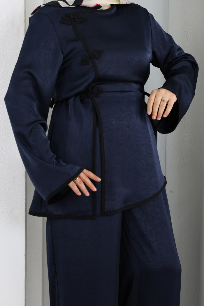 Çin Düğme Detaylı Pantolon Tunik İkili Takım 8714 Lacivert - 6