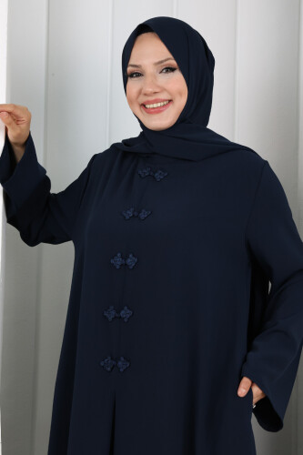 Çin Düğme Detaylı Şallı Ferace 7013 Lacivert - 3