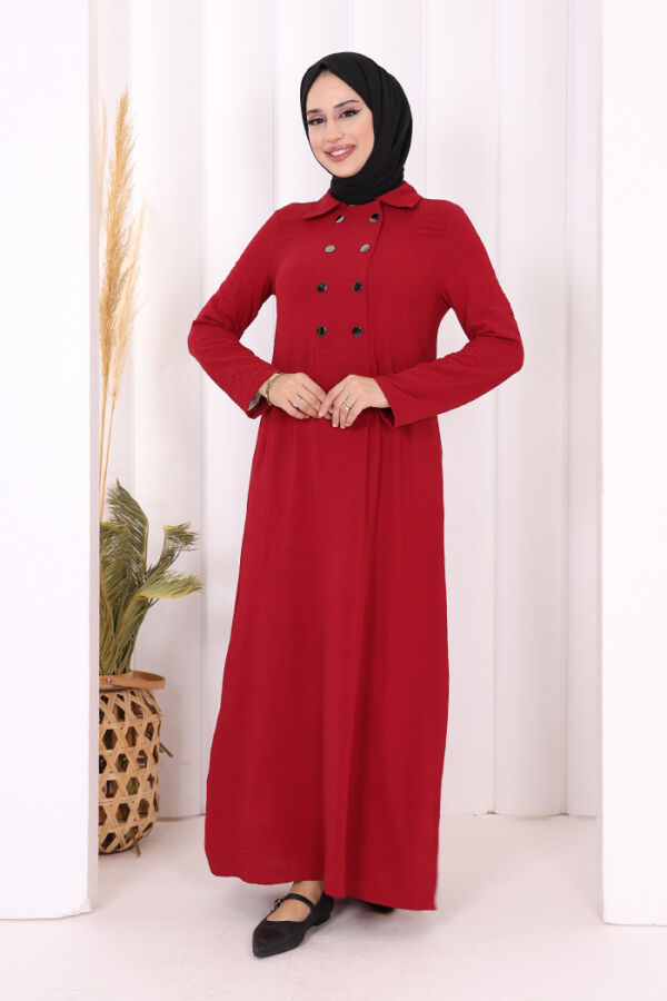 Çıt Çıt Düğme Detaylı Elbise 3928 Bordo - 2