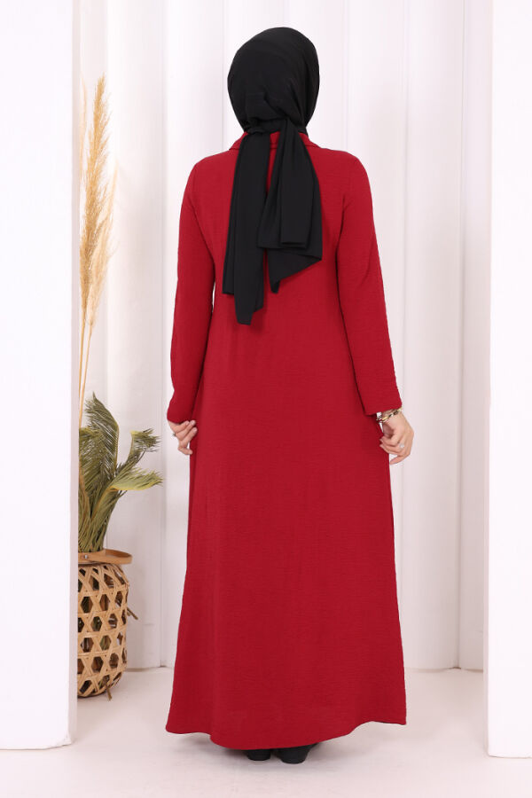 Çıt Çıt Düğme Detaylı Elbise 3928 Bordo - 4