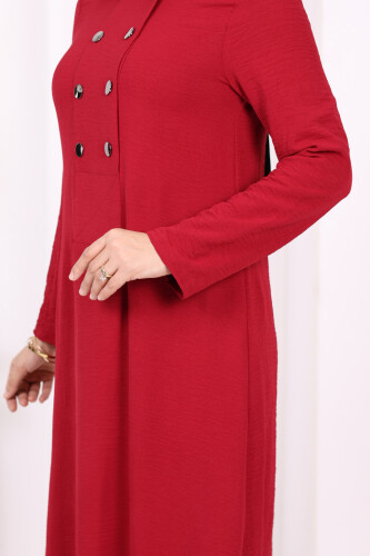 Çıt Çıt Düğme Detaylı Elbise 3928 Bordo - 6