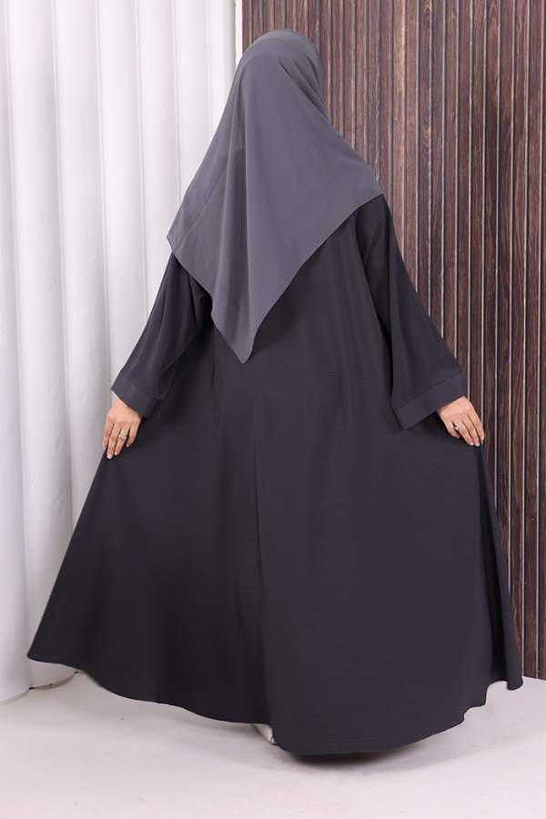 Çıt Çıt Düğme Detaylı Ferace Görünümlü Elbise 70020 Füme - 4