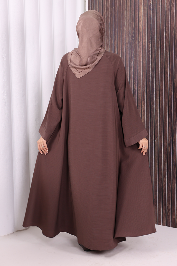 Çıt Çıt Düğme Detaylı Ferace Görünümlü Elbise 70020 Kahverengi - 4