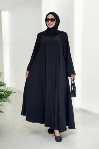 Çıt Çıt Düğme Detaylı Ferace Görünümlü Elbise 70020 Siyah - Bym Fashion