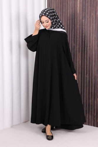 Çıt Çıt Düğme Detaylı Ferace Görünümlü Elbise 70020 Siyah - 2