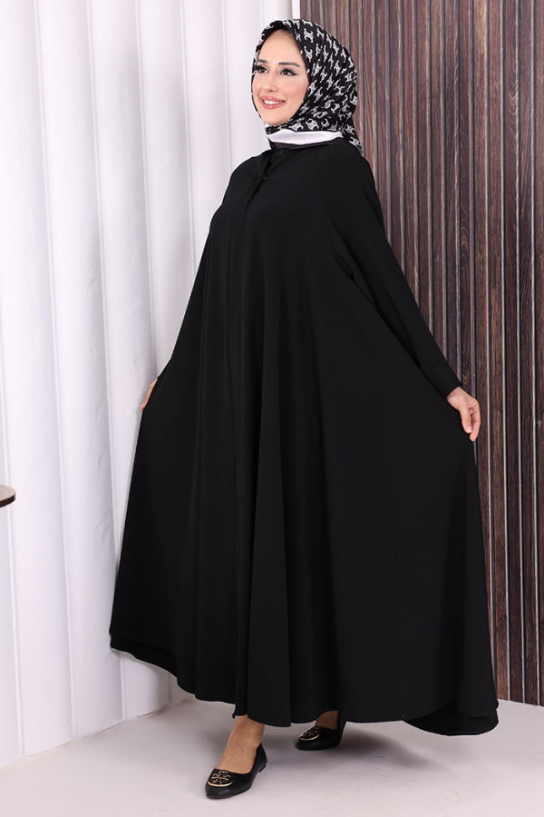 Çıt Çıt Düğme Detaylı Ferace Görünümlü Elbise 70020 Siyah - 3