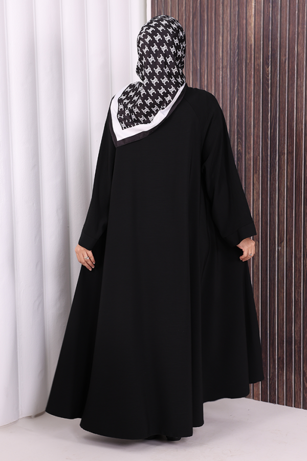 Çıt Çıt Düğme Detaylı Ferace Görünümlü Elbise 70020 Siyah - 4